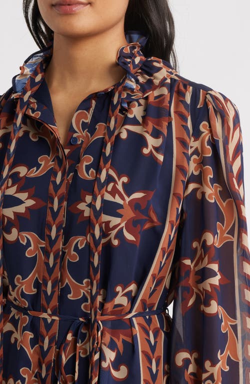 Julia Jordan Florentine Print Long Sleeve Tie Neck Shirtdress In Multi