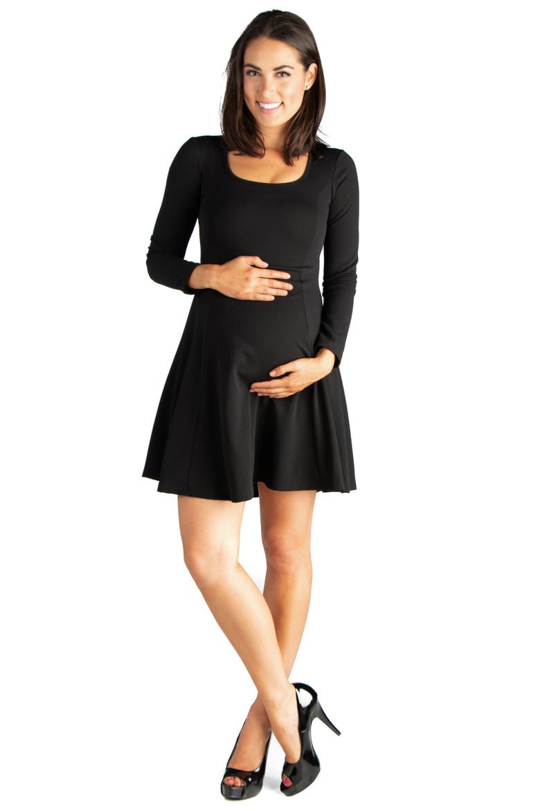Long Sleeve Knee Length Maternity Skater Dress, Main, color, Black