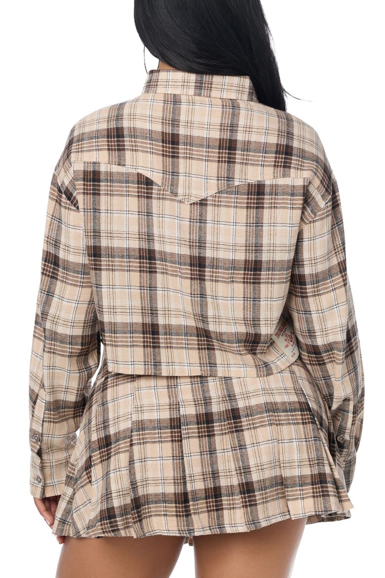 Embellished Relaxed Plaid Crop Shirt, Alternate, color, MULTI BROWN PLAID