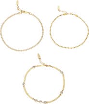 Ettika Simple Beauty Set of 3 Cubic Zirconia Anklets