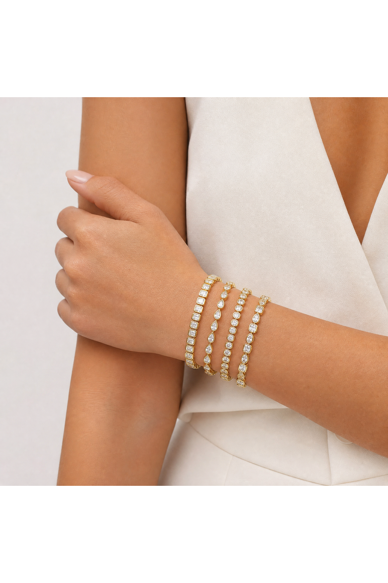 Moissanite Pear Bezel Tennis Bracelet, Alternate, color, Gold