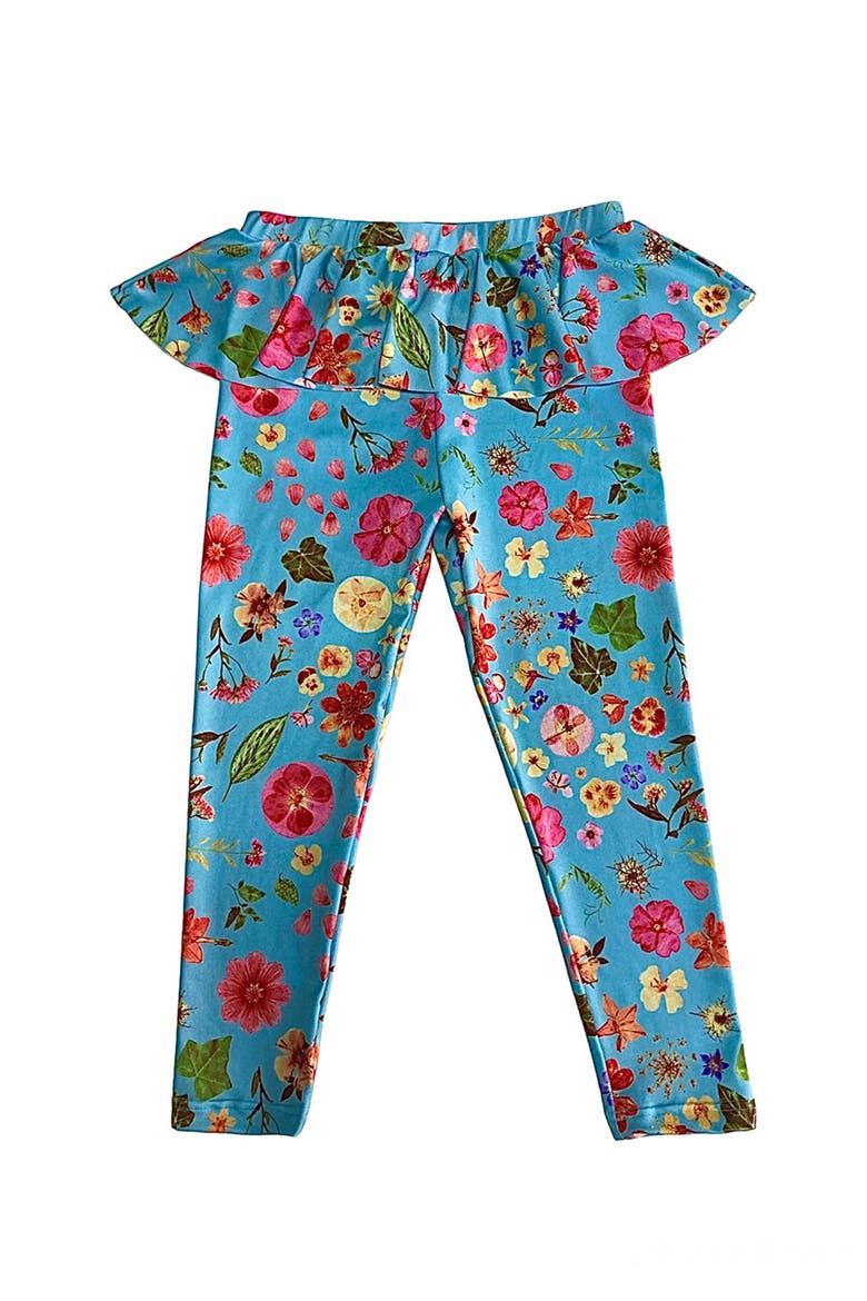Spring Blossom Peplum-Waist Relaxed Leggings Ruffle Detail, Main, color, Turquoise