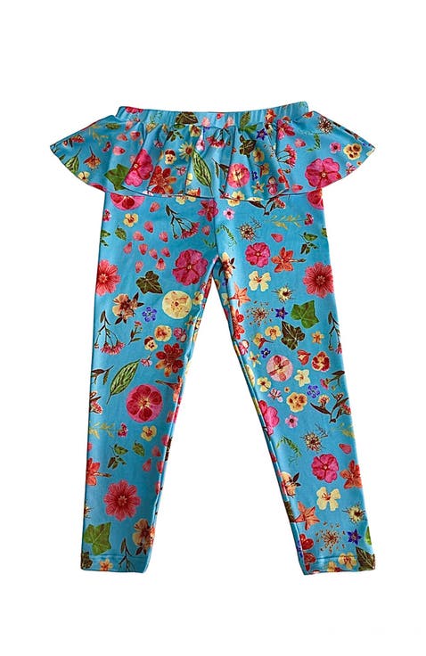 Spring Blossom Peplum-Waist Relaxed Leggings Ruffle Detail