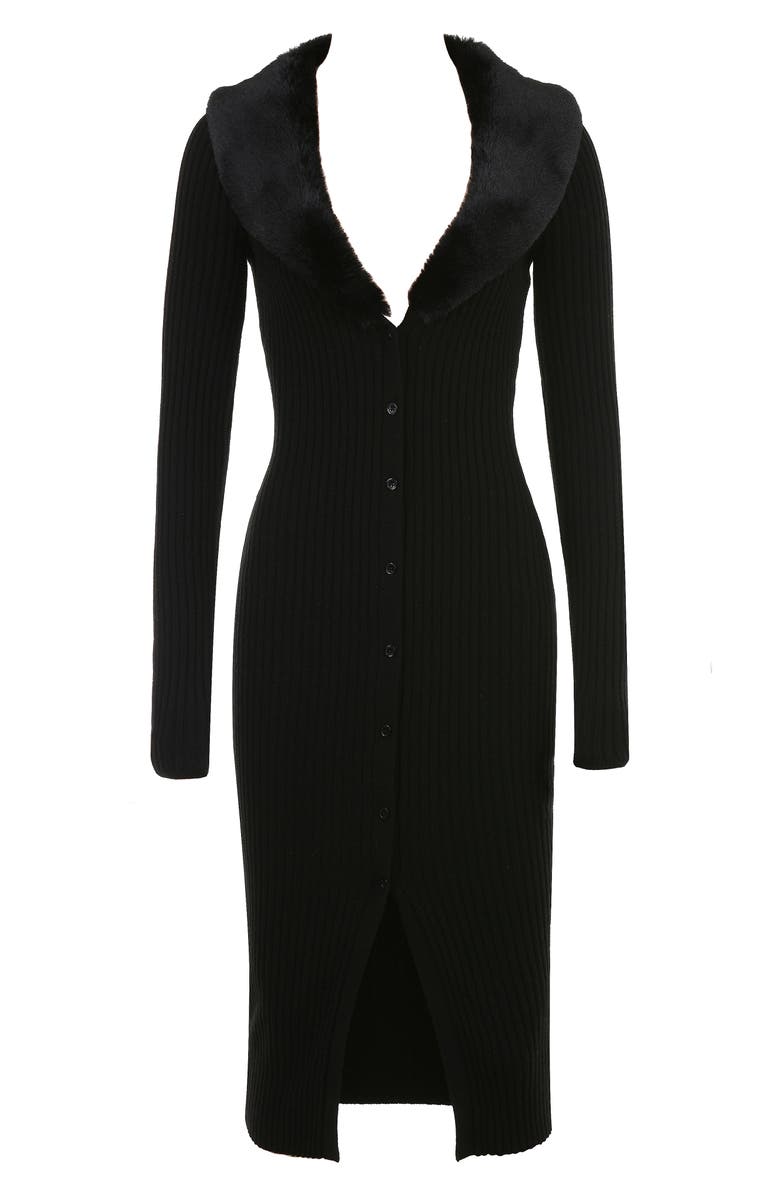 HOUSE OF CB Raine Faux Fur Trim Long Sleeve Rib Dress, Alternate, color, 