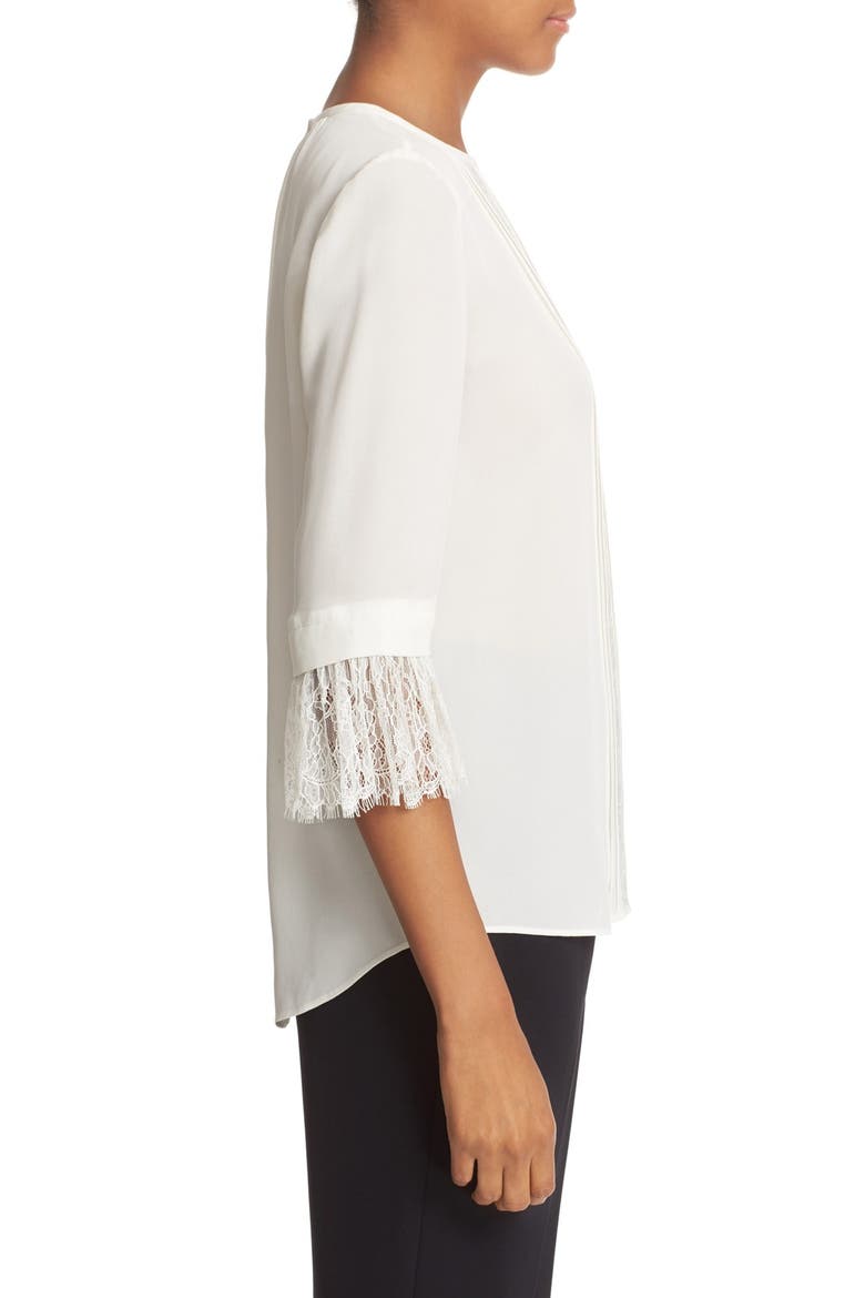 lace inset silk top, Alternate, color, FRENCH CREAM
