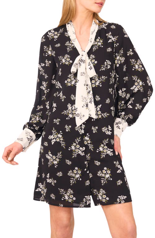 Cece Tie Neck Long Sleeve Shirtdress In Multi