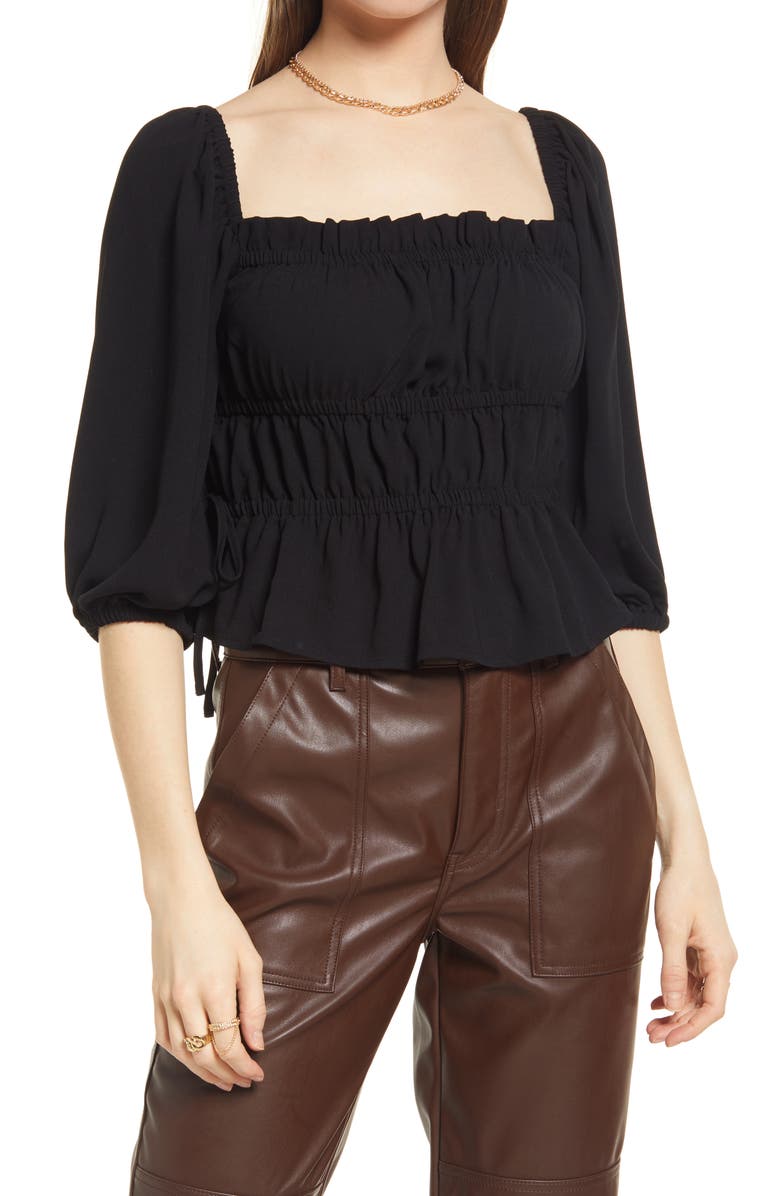 Open Edit Shirring Detail Square Neck Top, Main, color,