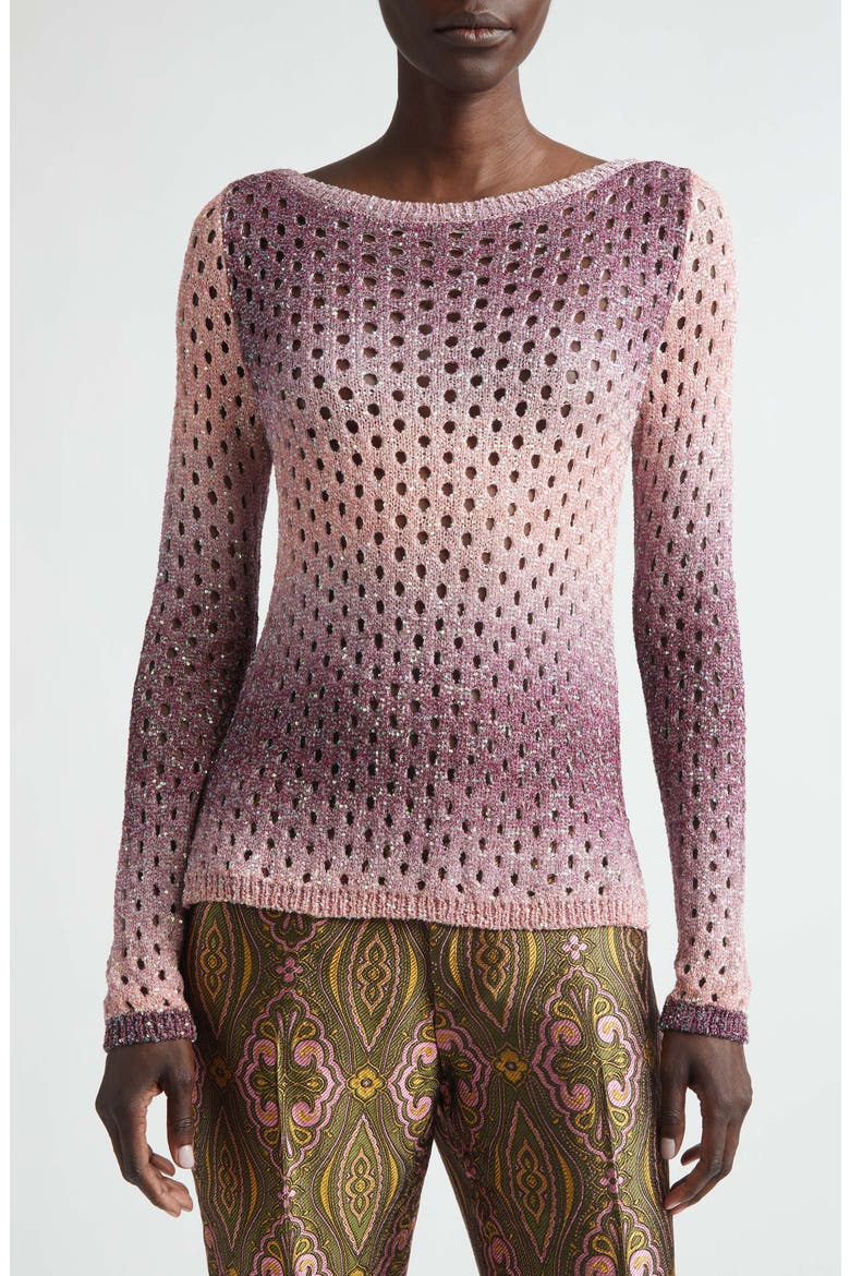 Sequin Embellished Open Stitch Ombré Sweater, Main, color, PLUM