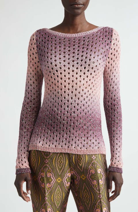 Sequin Embellished Open Stitch Ombré Sweater