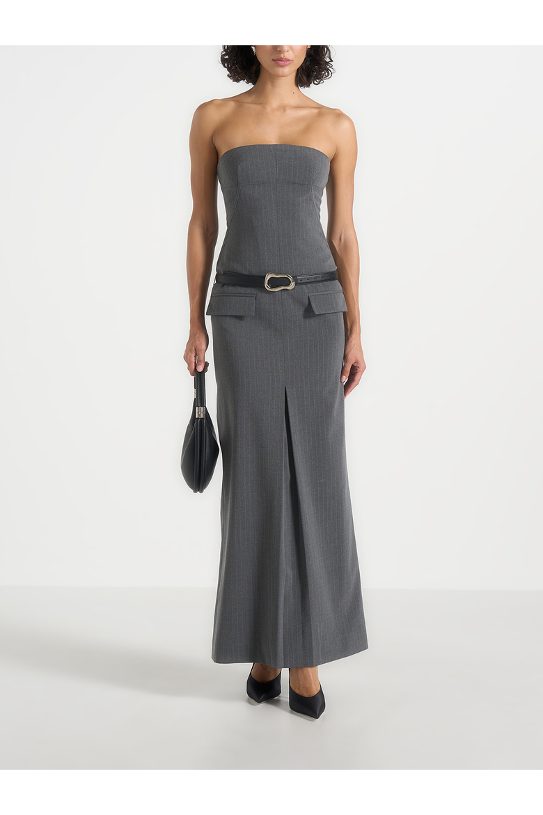 Tabitha Tailored Pinstripe Bandeau Belted Maxi Dress, Main, color, Grey