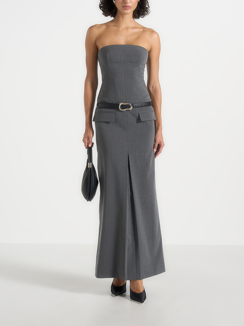 Tabitha Tailored Pinstripe Bandeau Belted Maxi Dress