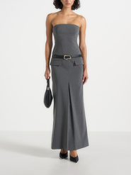 Manière De Voir Tabitha Tailored Pinstripe Bandeau Belted Maxi Dress