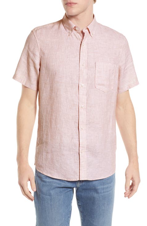 Trim Fit Short Sleeve Linen Button-Down Shirt (Regular, Big & Tall)