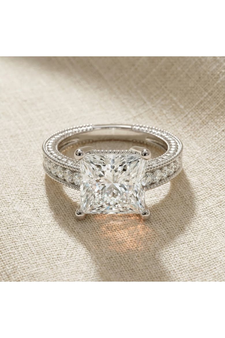 Certified 4 1/5Ct Princess Cut Diamond Vintage Engagement Ring Lab Grown, Alternate, color, 14k White Gold