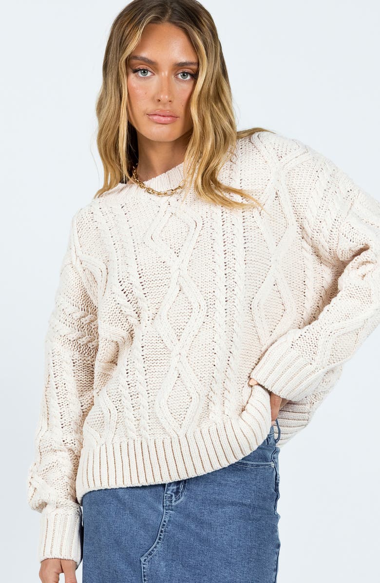 Princess Polly Anaya Oversize Cable Stitch Sweater, Alternate, color, Medium Beige