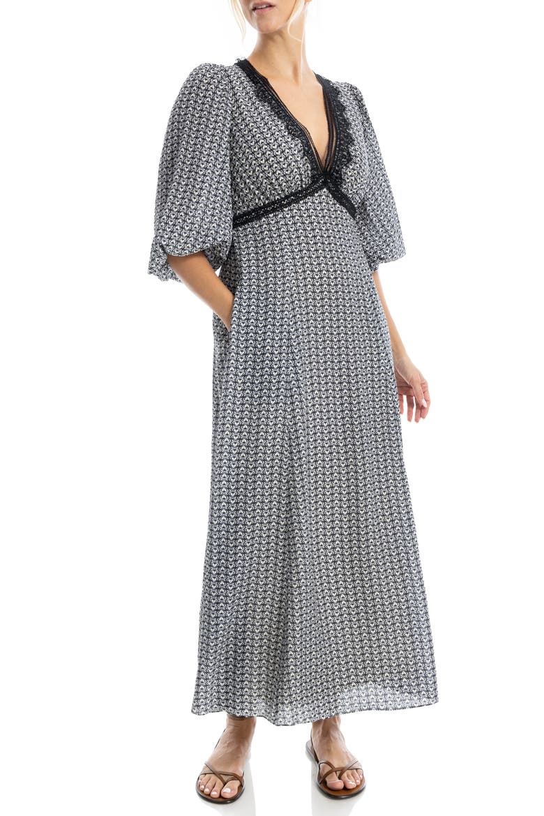 Lace Trim Maxi Dress, Alternate, color, IVORY STACKING HEARTS