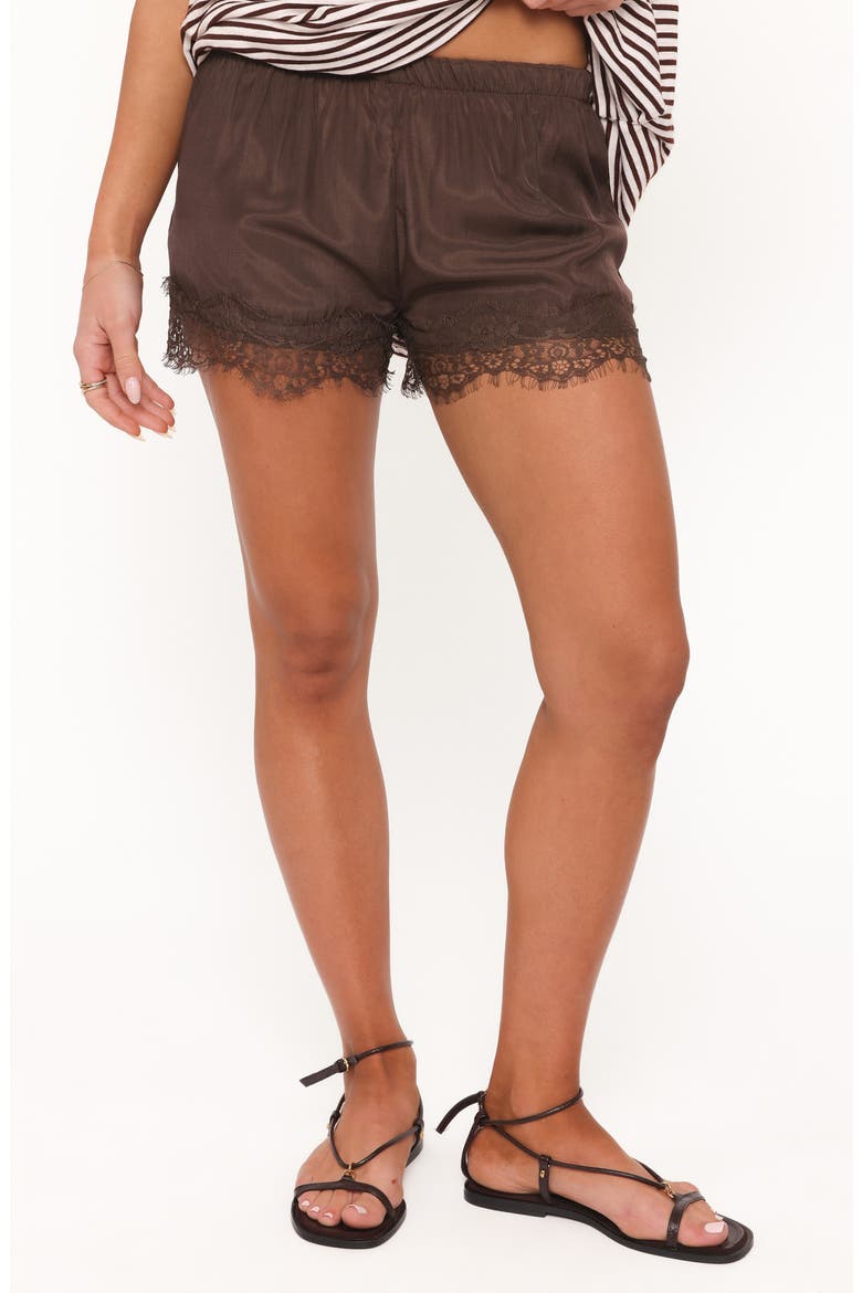 Mairead Stripe Top & Lace Detail Shorts Set, Alternate, color, CHOCOLATE STRIPE