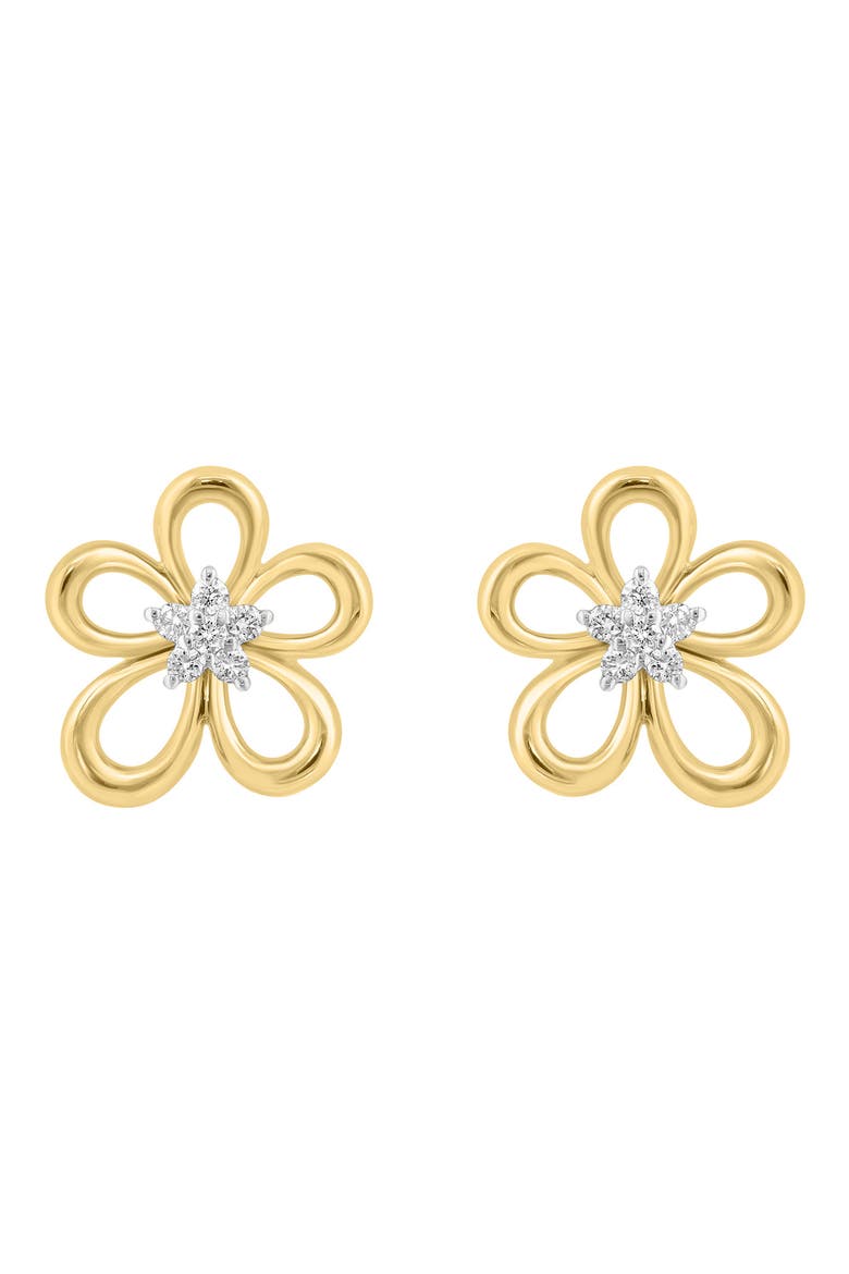 14K Gold Plated Sterling Silver Diamond Flower Stud Earrings, Alternate, color, GOLD