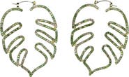 PACKED PARTY Palm Paradise Leaf Rhinestone Earrings - Hypoallergenic Snap Lever Hoop, Gold Metal Palm Leaf with Multicolor Rhinestones, 2.5x1.9 Inch
