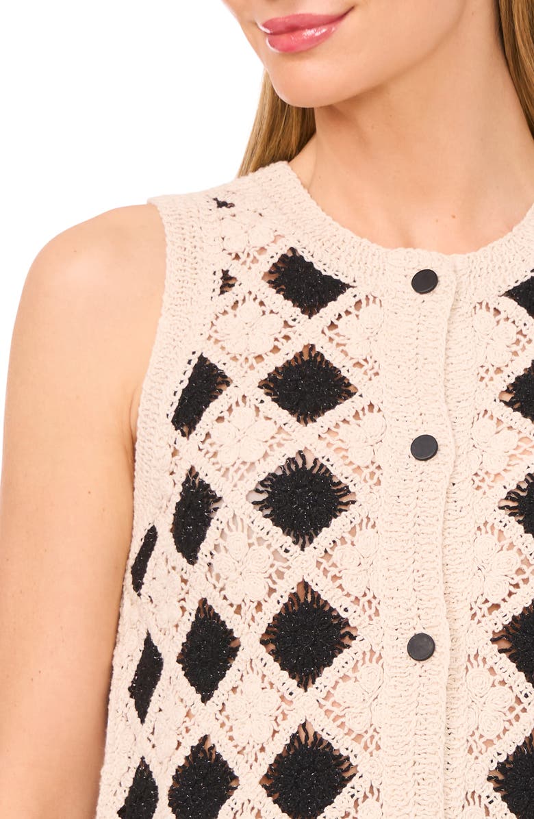 CeCe Cotton Crochet Sleeveless Sweater, Alternate, color, Soft Cream