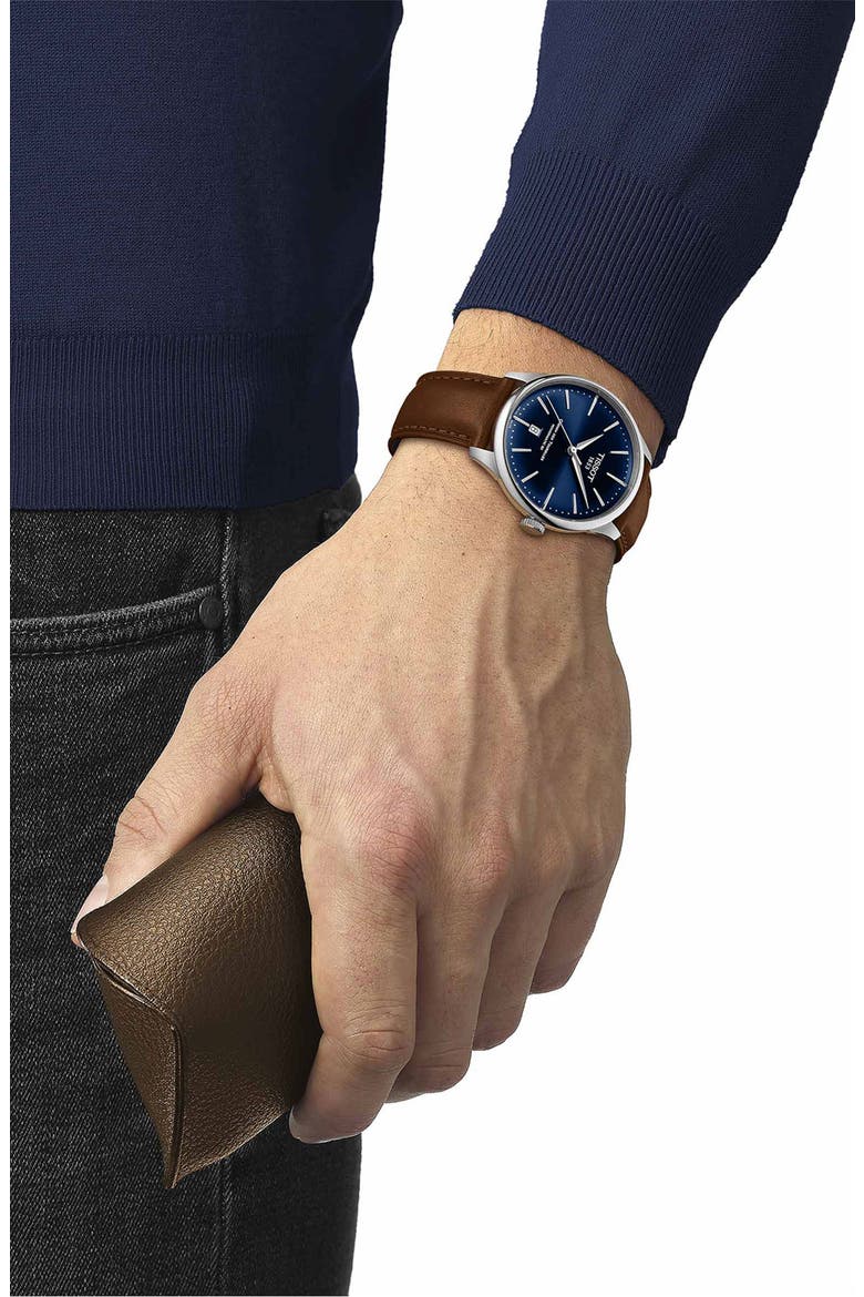 Chemin des Tourelles Powermatic 80 Leather Strap Watch, 39mm, Alternate, color, BROWN