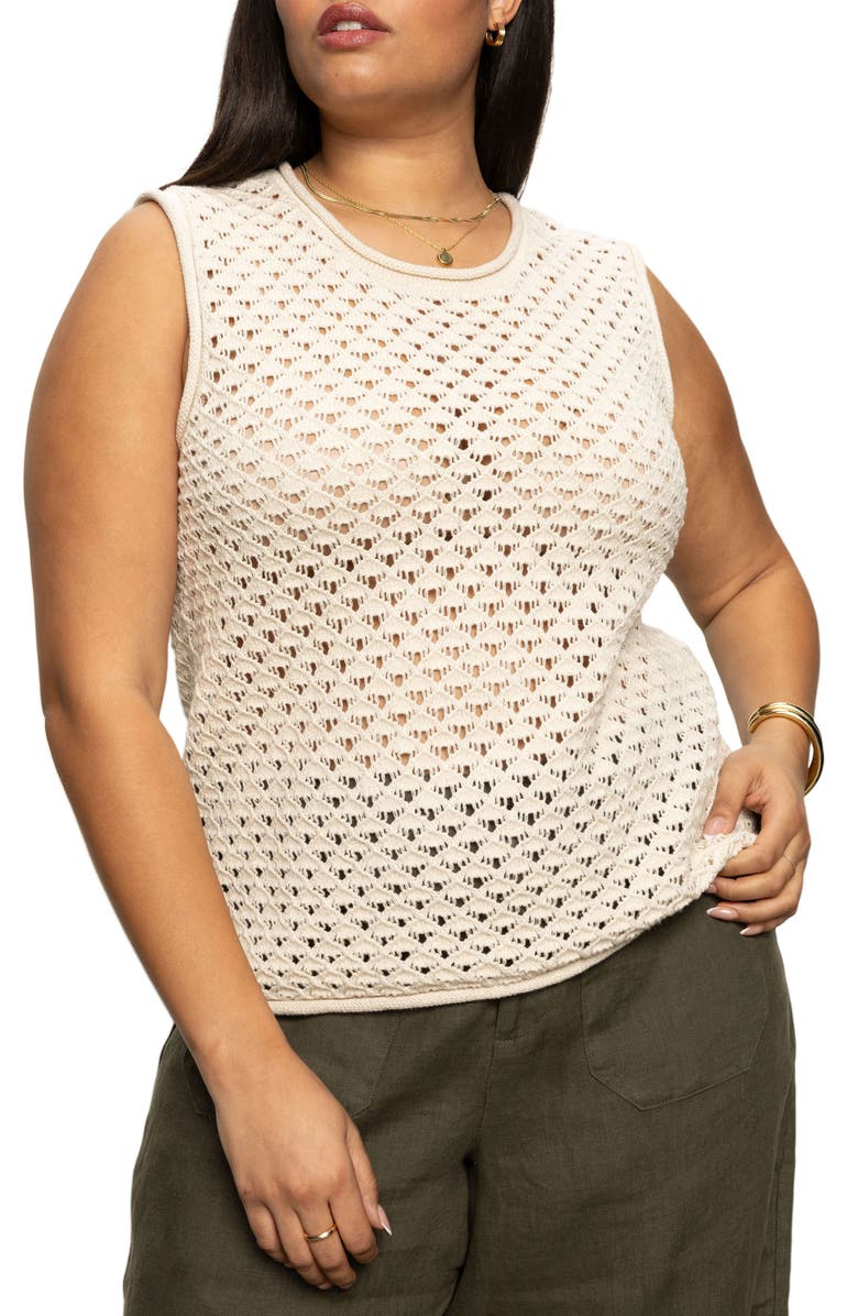 Sanctuary Open Stitch Sleeveless Cotton Sweater, Main, color, 