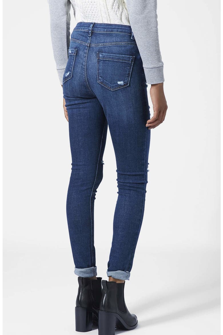 Moto Ripped Skinny Jeans, Alternate, color, DARK DENIM