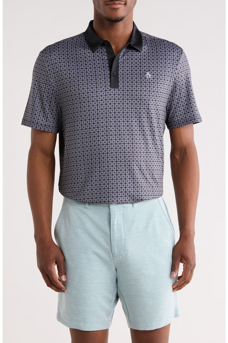 Layered Windowpane Print Knit Polo, Main, color, CAVIAR