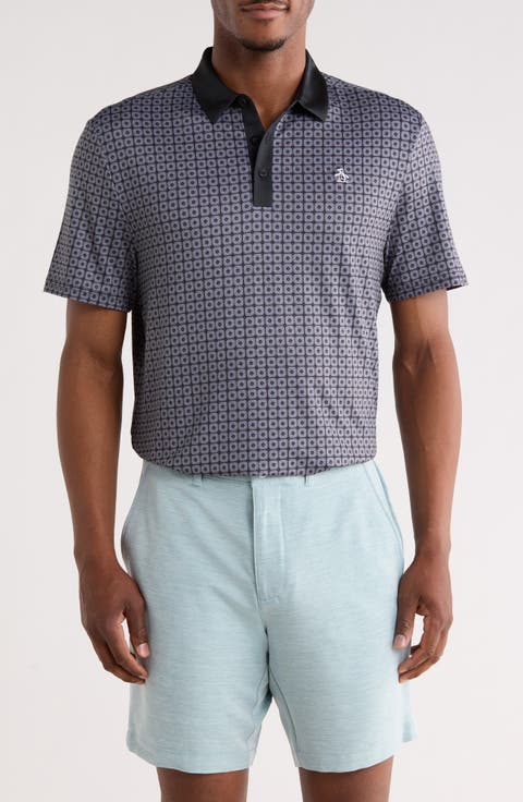 Layered Windowpane Print Knit Polo
