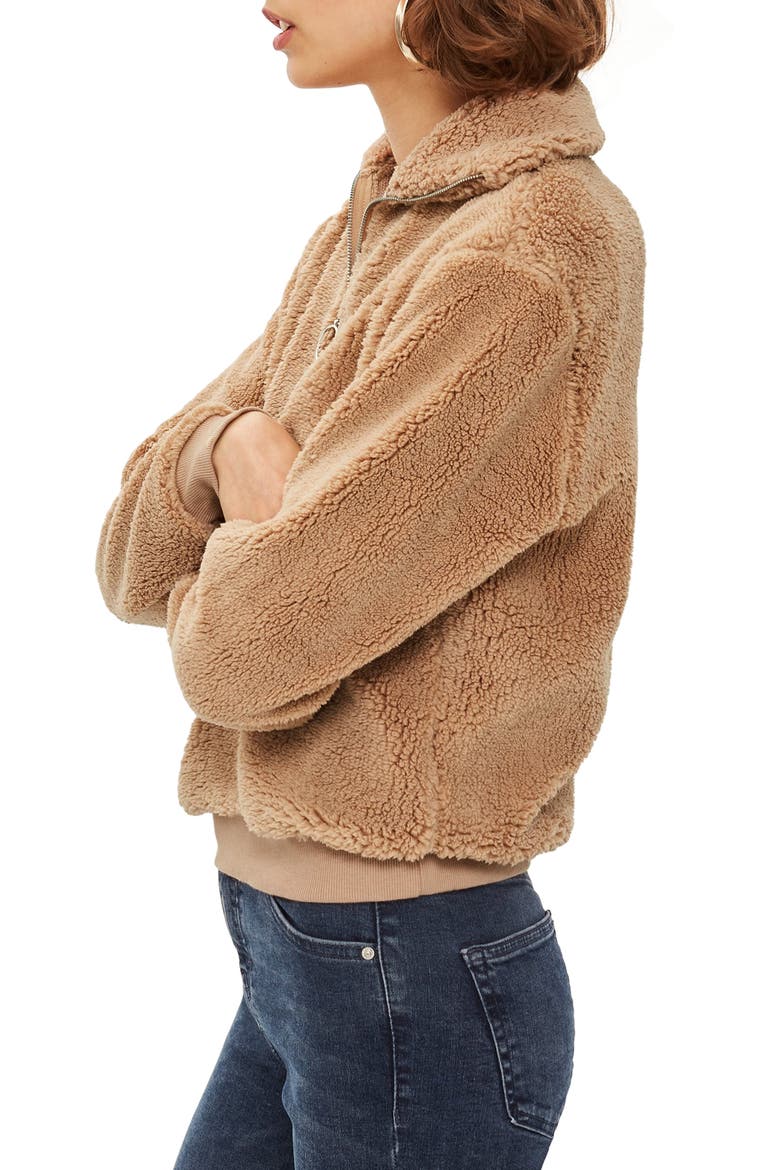Borg Heart Quarter Zip Pullover, Alternate, color, TAN