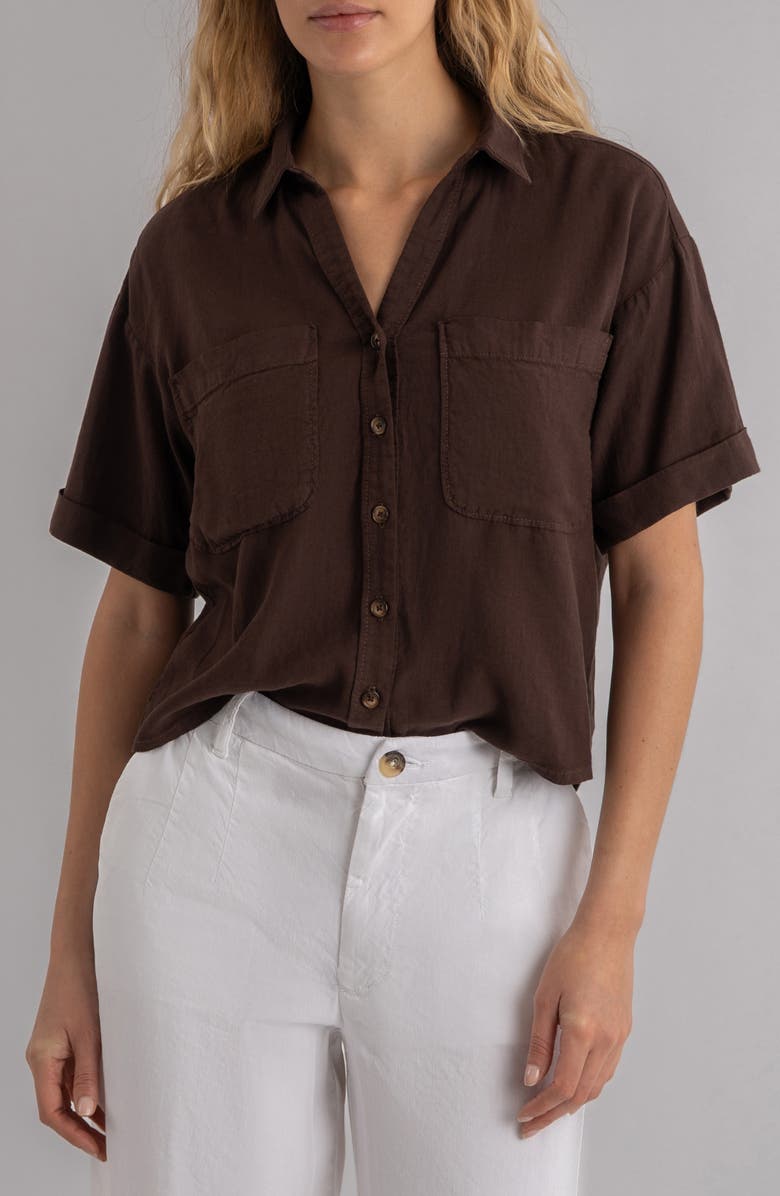KUT from the Kloth Brianna Boxy Shirt, Main, color, Chocolate