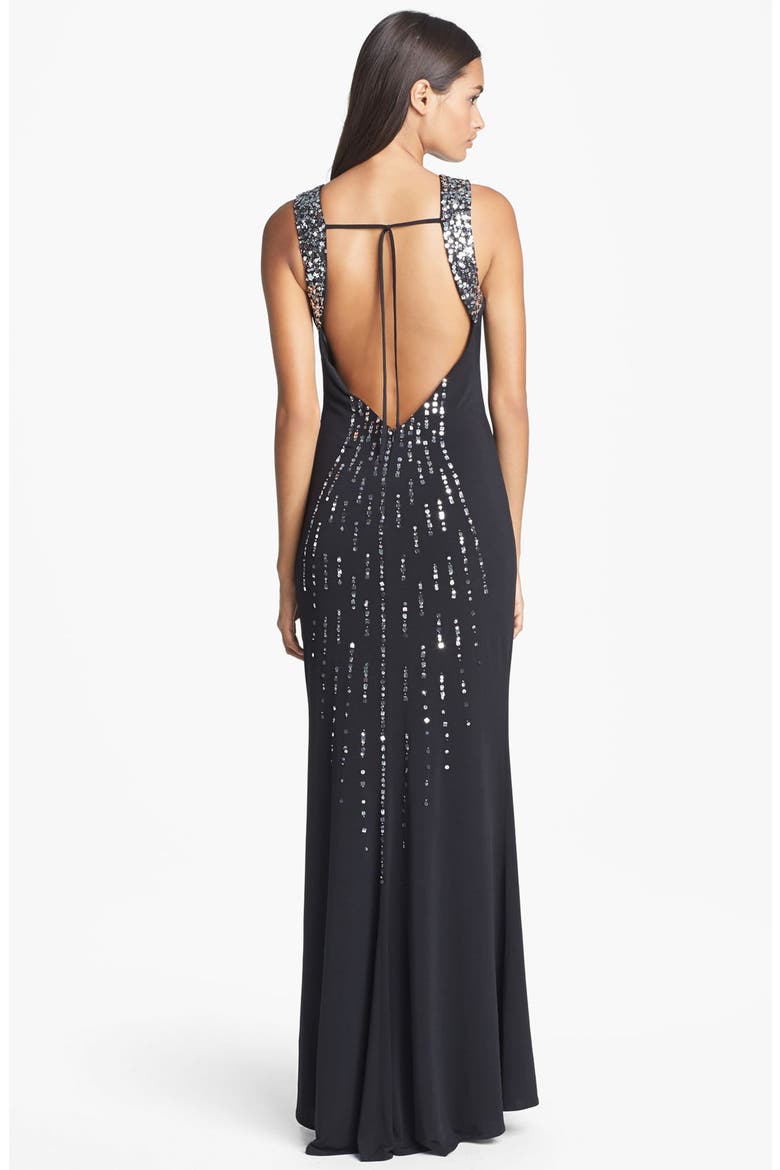 Embellished Cutaway Jersey Gown, Alternate, color, BLACK
