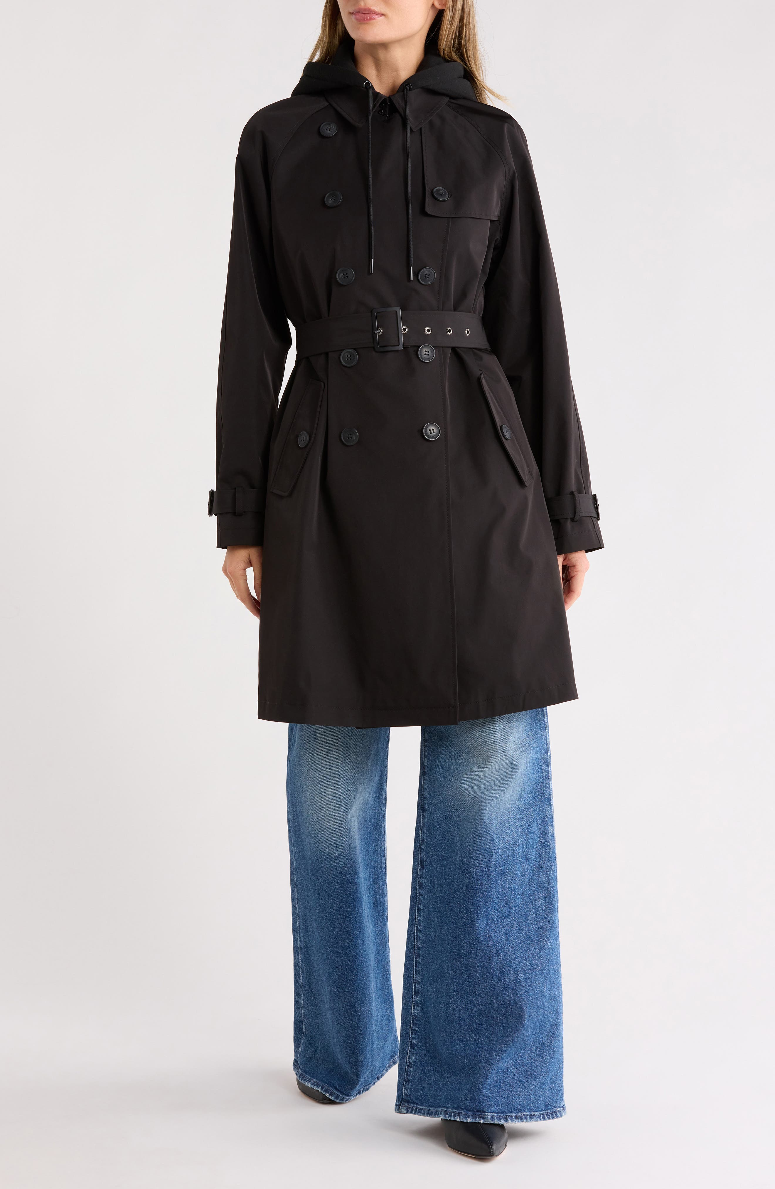 Rebecca Minkoff Water Repellent Trench Coat with Removable Bib Hoodie