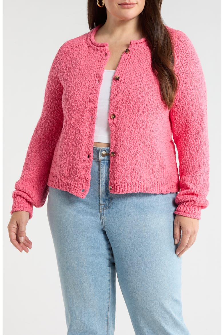 Fitted Crewneck Cardigan, Main, color, PINK LEMONADE
