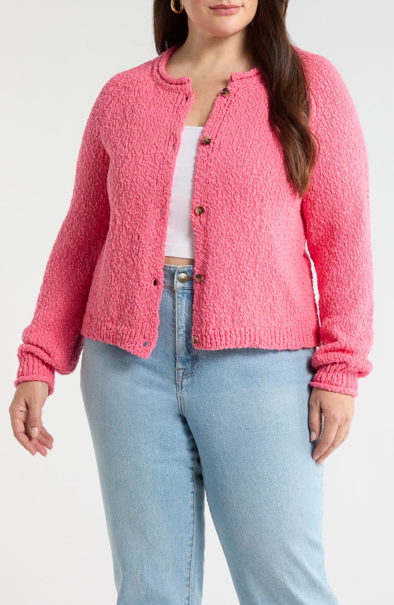 Treasure & Bond Fitted Crewneck Cardigan, Main, color, Pink Lemonade