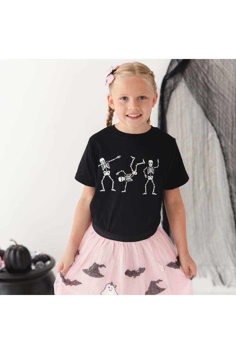 Glow In The Dark Silly Skelly Halloween Short Sleeve T-Shirt, Alternate, color, Black