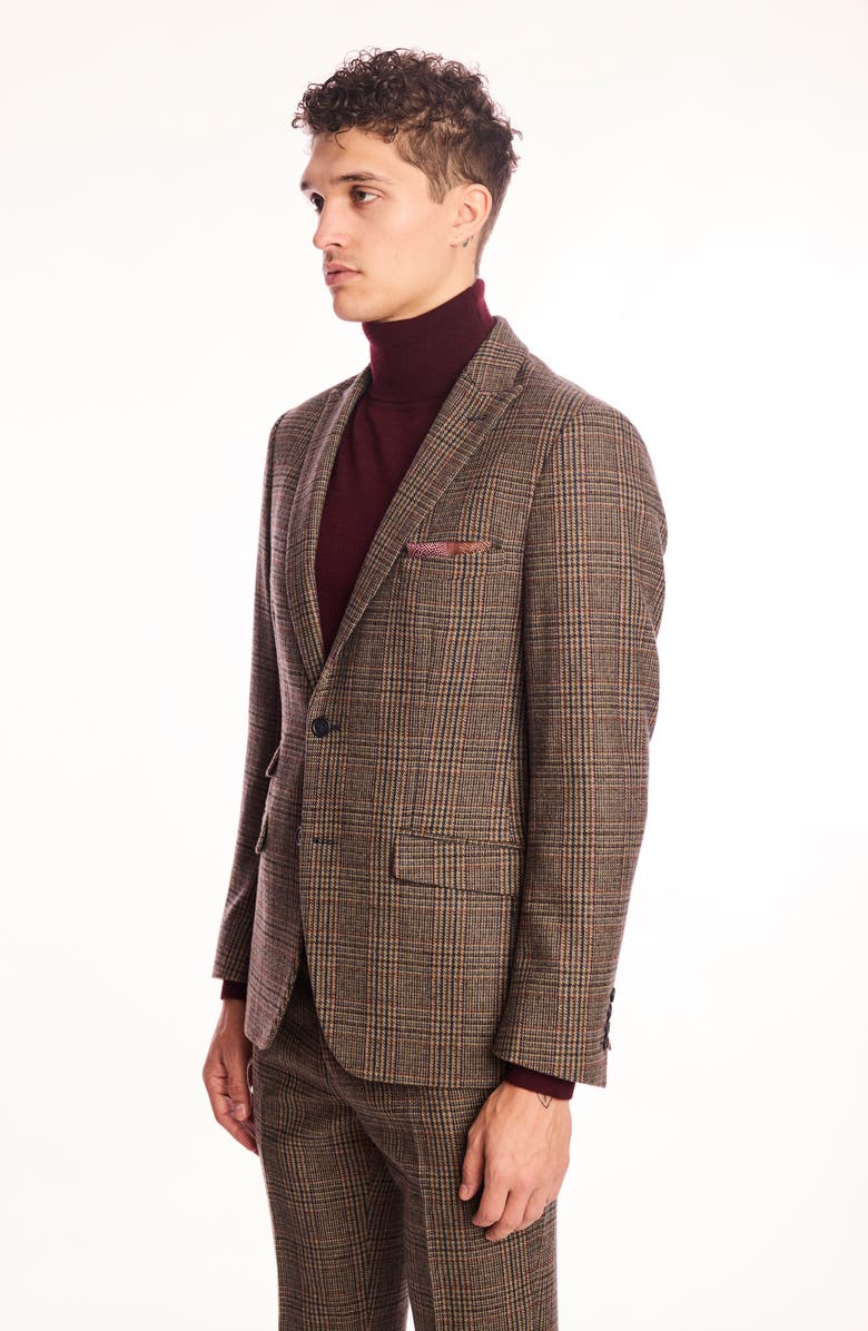 PAISLEY & GRAY Ashton Slim Fit Burgundy Plaid Wool Blend Blazer, Alternate, color, Teal Burgundy Brown Plaid