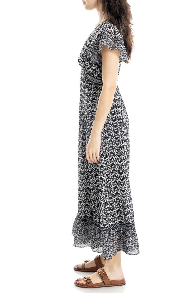 MAX STUDIO V-Neck Ruffle Sleeve Maxi Dress, Alternate, color, Black/ Cream