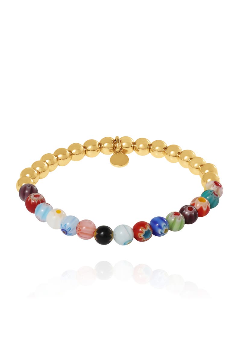 Jessica Simpson Multicolor Beaded Stretch Bracelet with Gold Accents, Main, color, Gold, Multicolor