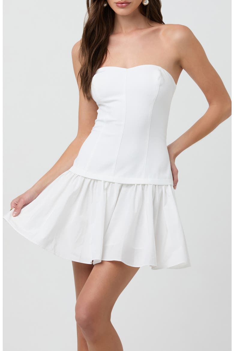 Strapless Mixed Media Minidress, Alternate, color, WHITE