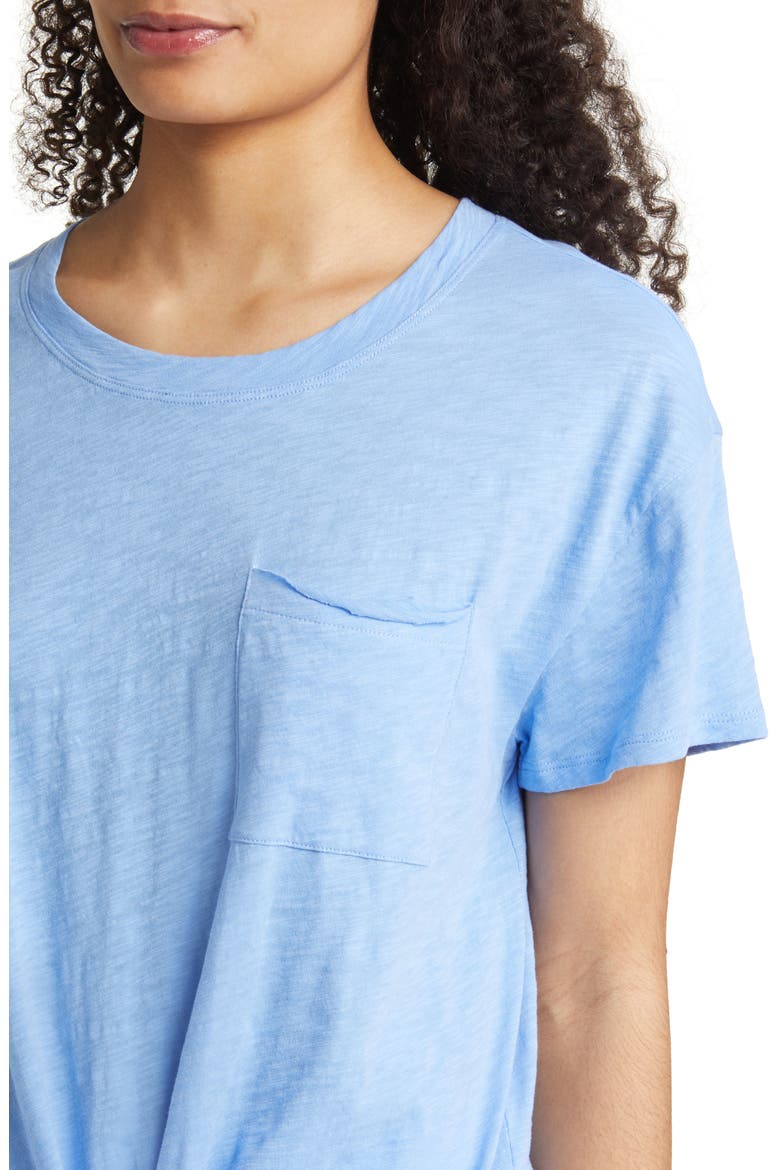 Crewneck Tie Front T-Shirt, Alternate, color, BLUE CORNFLOWER