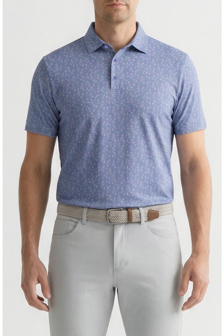 Desert Island Print Stretch Jersey Golf Polo, Main, color, STONEWASH