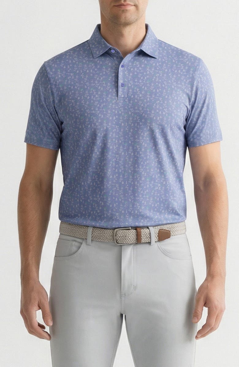 Ben Sherman Desert Island Print Stretch Jersey Golf Polo, Main, color, Stonewash