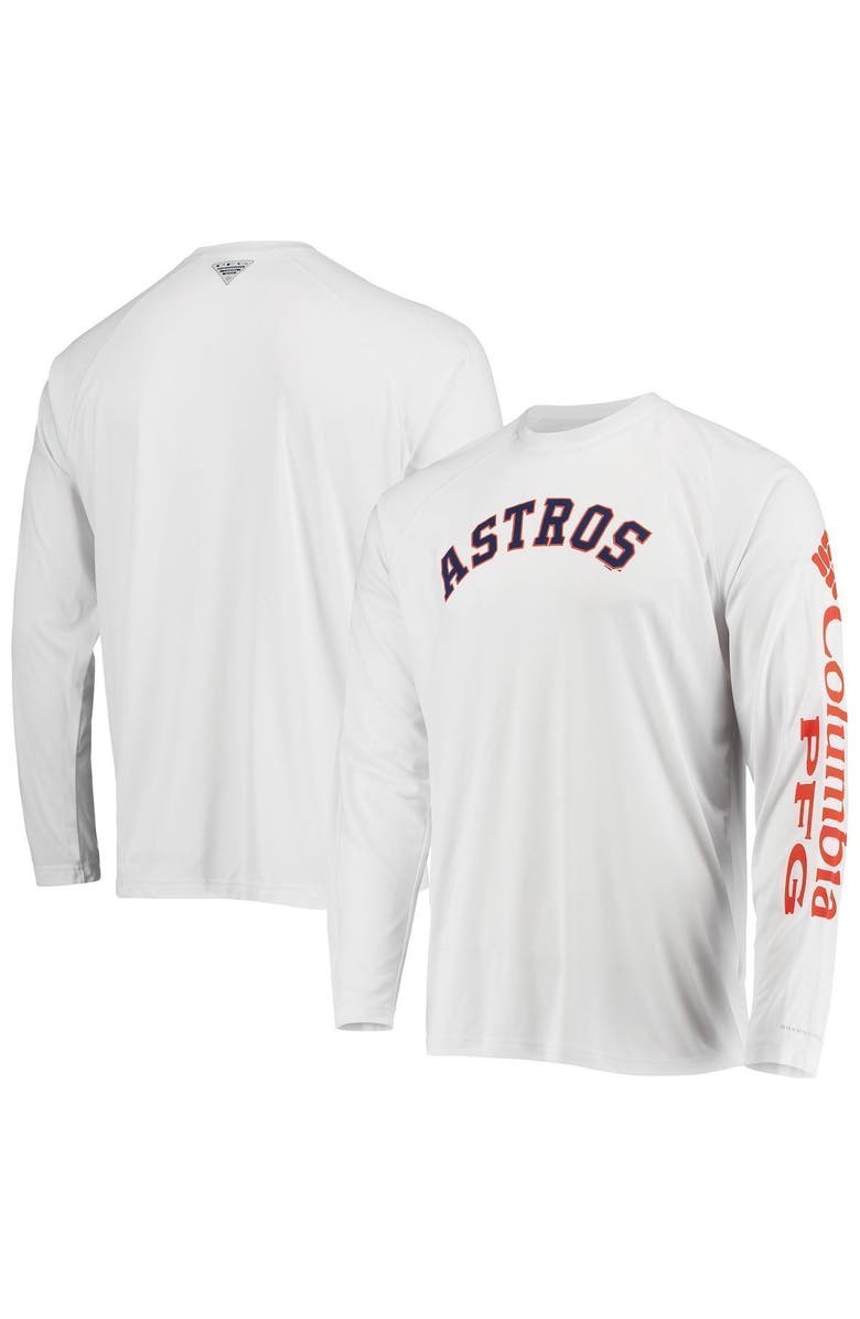 Columbia Men's Columbia White Houston Astros Terminal Tackle Omni-Shade Raglan Long Sleeve T-Shirt, Main, color,