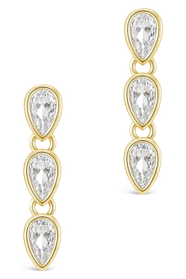 14k Gold Plated Cubic Zirconia Triple Drop Earrings, Alternate, color, GOLD