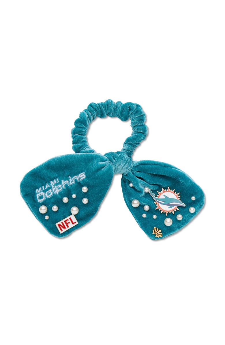Lele Sadoughi Miami Dolphins Bow Scrunchie, Main, color, Aqua 400