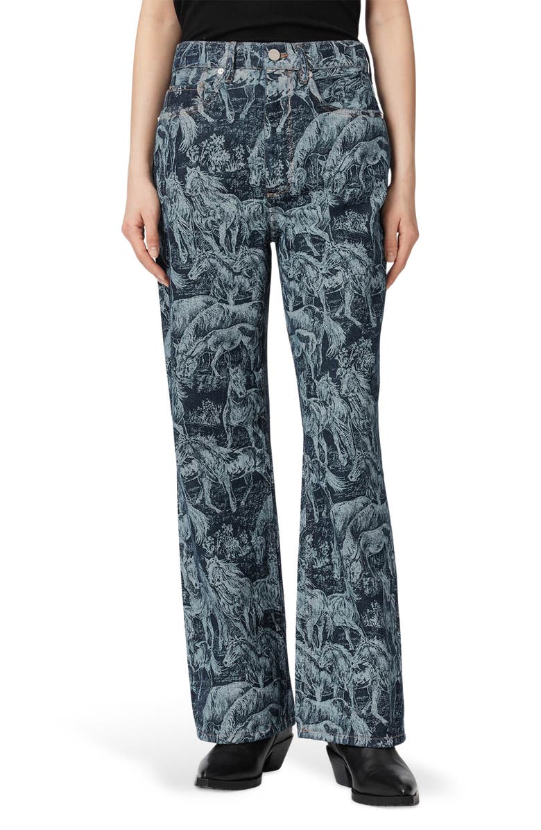 AllSaints Blake Leopard Print Wide Leg Jeans, Main, color, Printed Indigo