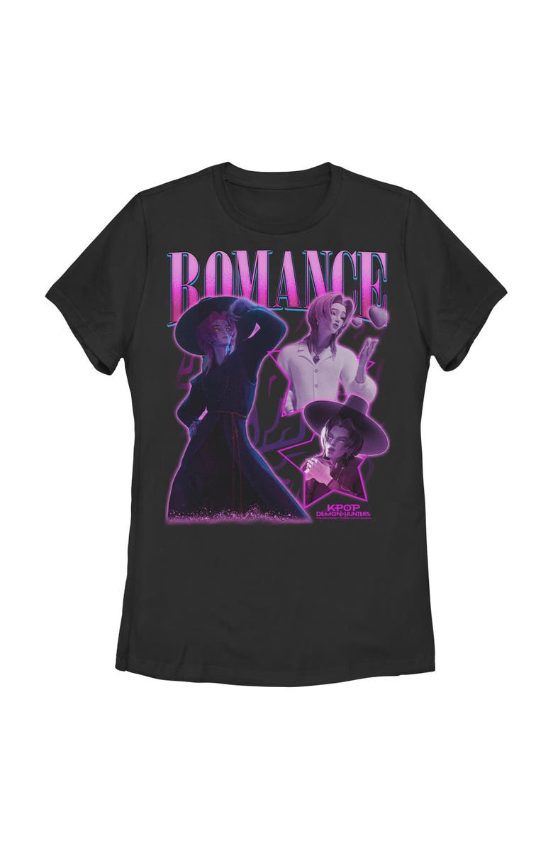 KPop Demon Hunters Women's KPop Demon Hunters Romance Saja Collage Graphic T-Shirt, Main, color, Black