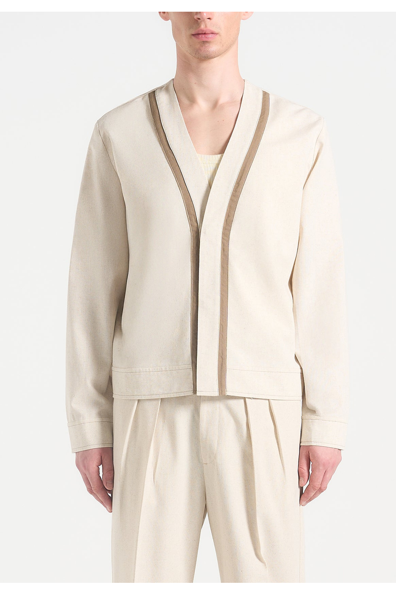 Alain Linen Cardigan with Contrast Placket, Alternate, color, Natural