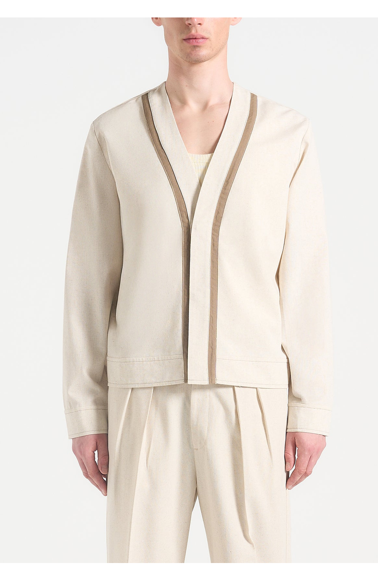 Manière De Voir Alain Linen Cardigan with Contrast Placket, Alternate, color, Natural